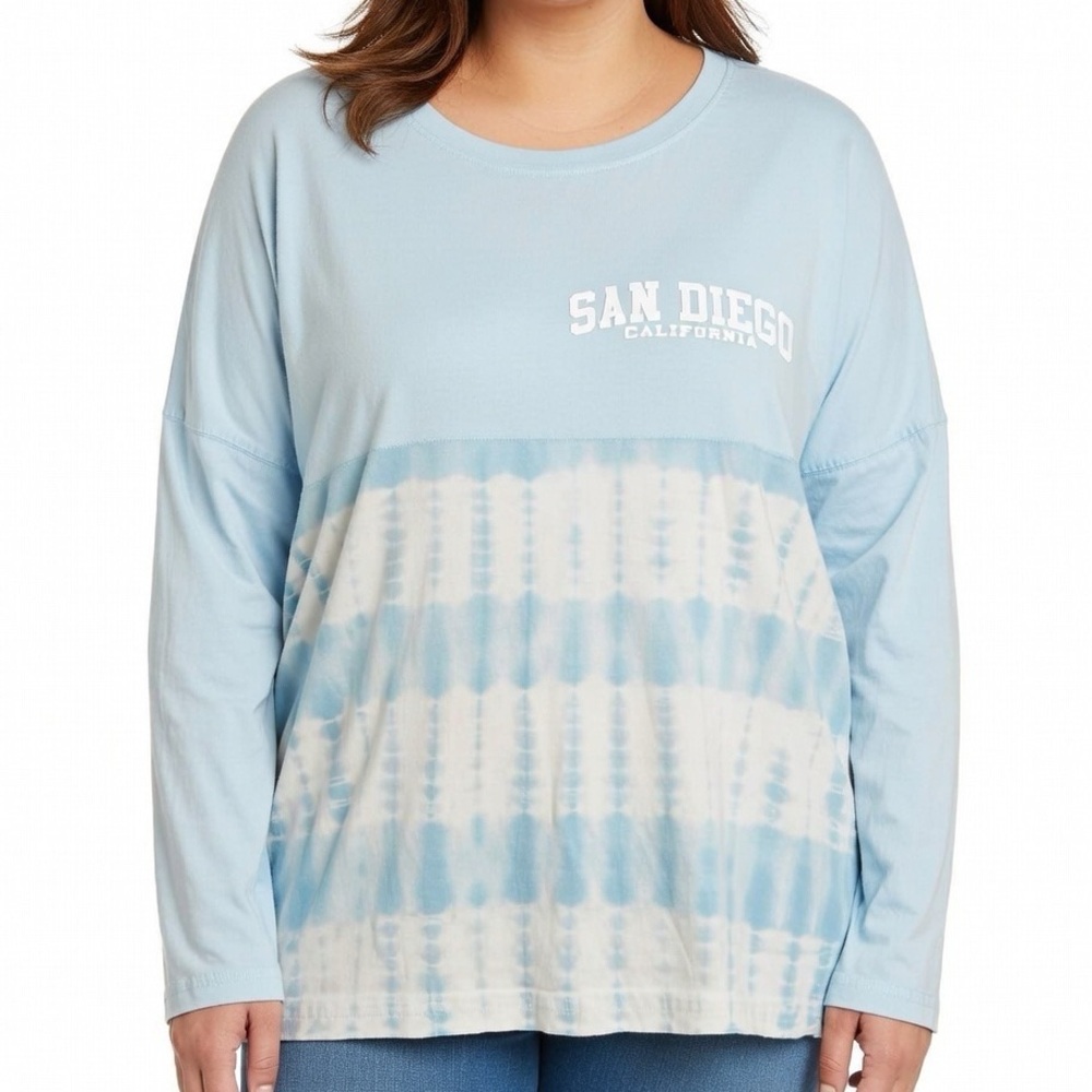 Long sleeve T-shirt San Diego California  Aqua Tie Dye BASIX Of AMERICA Medium